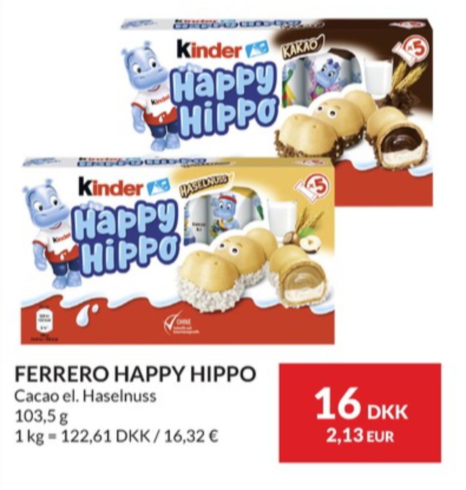 Kinder Happy Hippo, Chokoladestænger Hasselnød