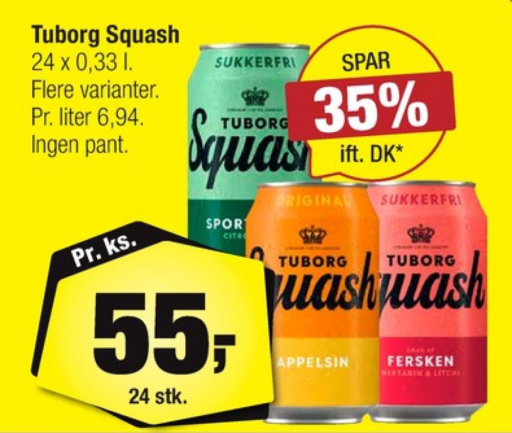 Tuborg Squash, Ferskensodavand Sukkerfri 24 pk.