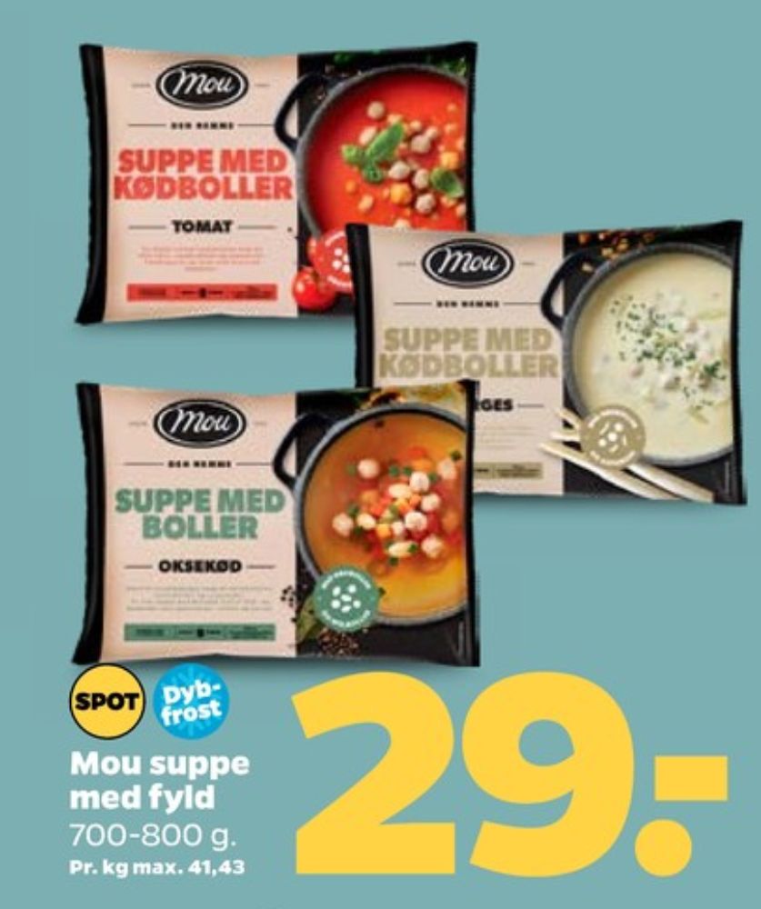 Mou, Aspargessuppe med Kødboller