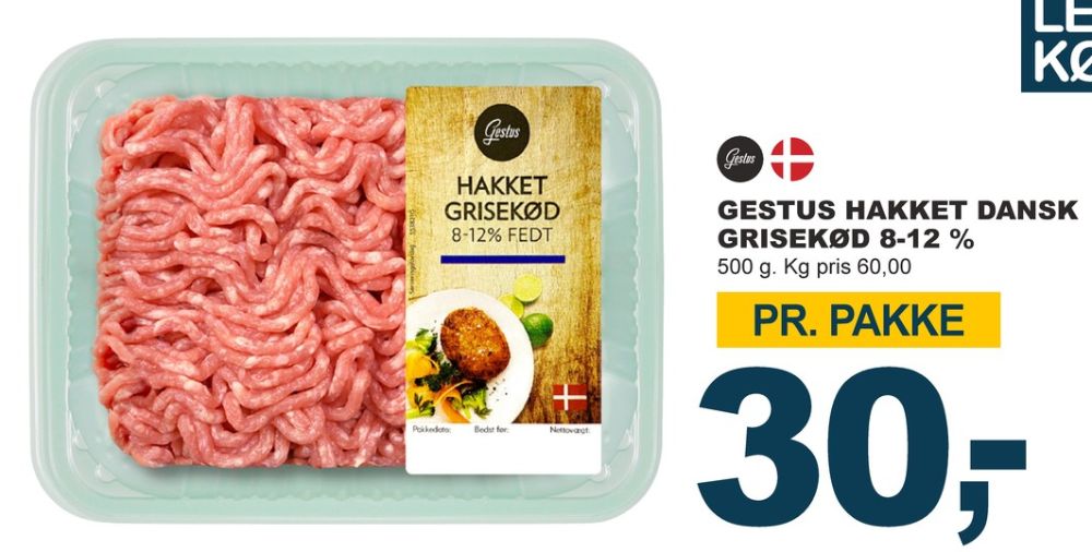 Gestus, Hakket grisekød 8-12%