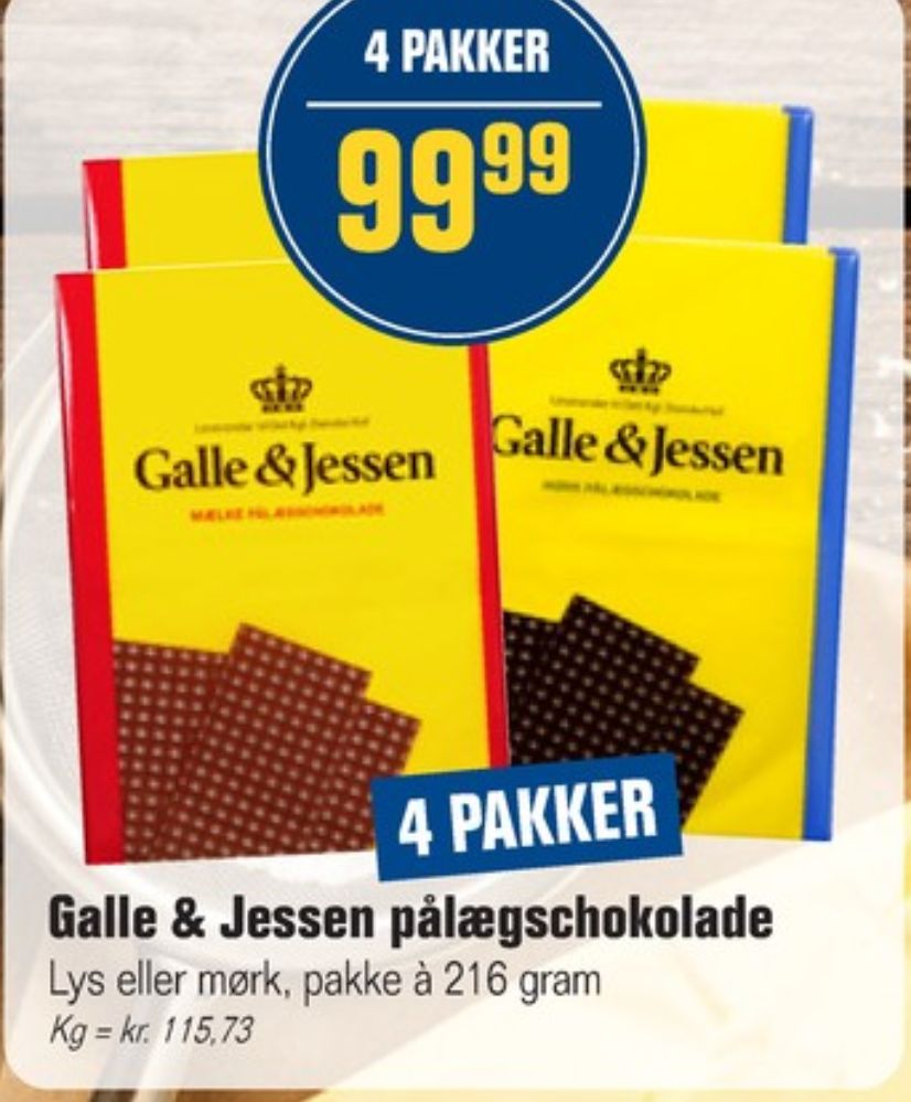 Galle & Jessen, Pålægschokolade Mælk