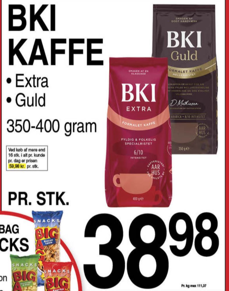 BKI Extra Specialristet, Kaffe Formalet