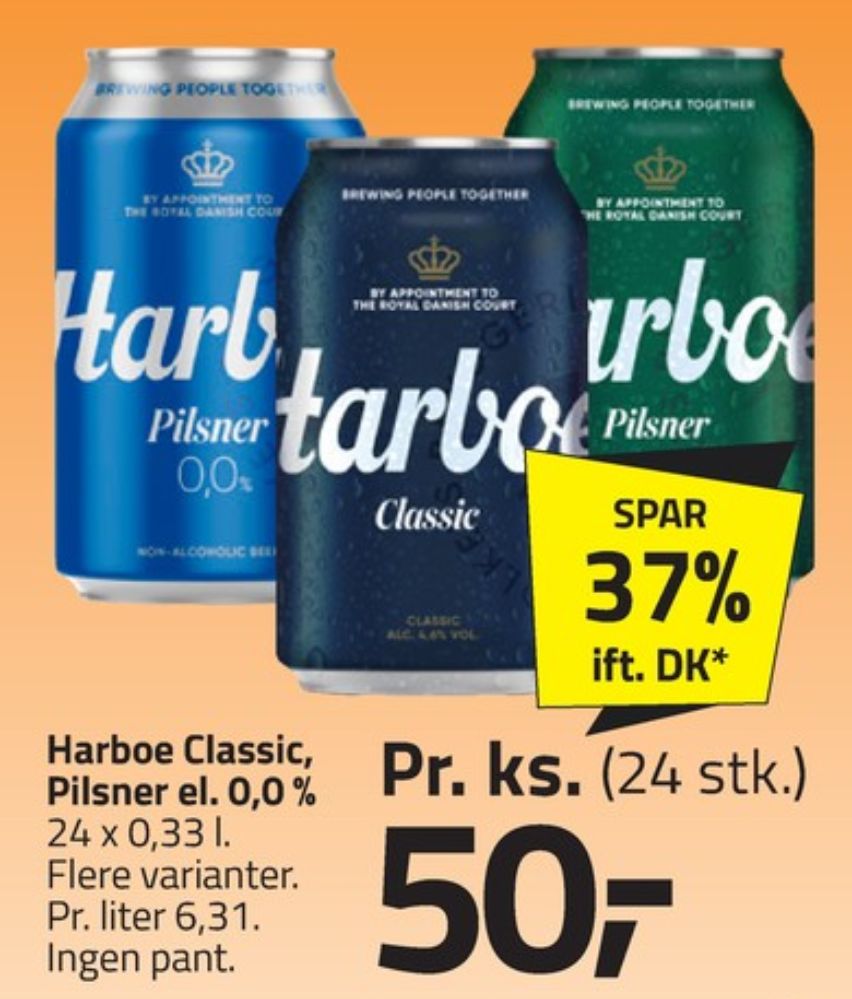Harboe Pilsner 0,0%, Øl - Alkoholfri 24 pk.