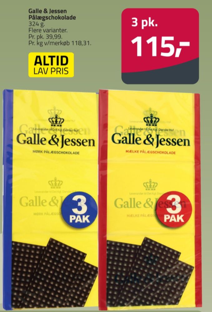 Galle & Jessen, Pålægschokolade Mørk