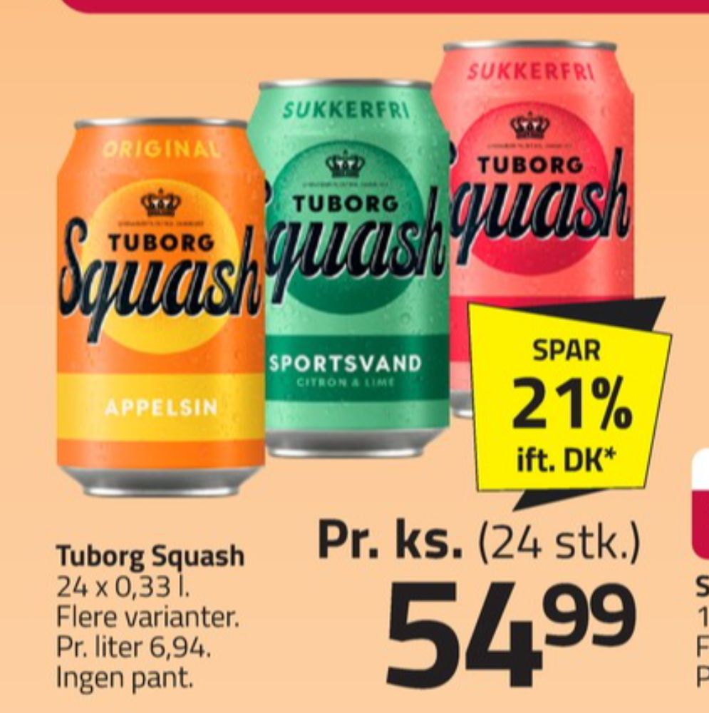 Tuborg Squash, Sportssodavand Citron Lime Sukkerfri 24 pk.