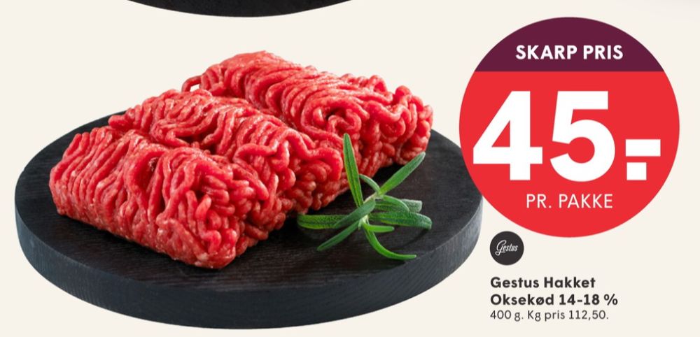 Gestus, Hakket oksekød 14-18%