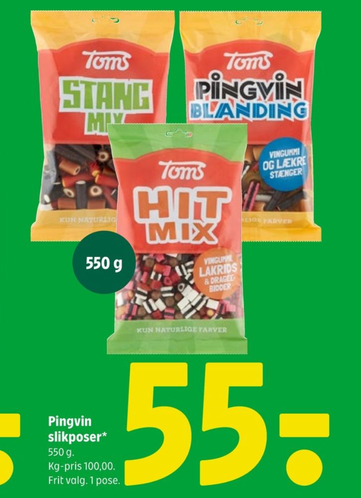 Toms Pingvin Blanding, Slikposer
