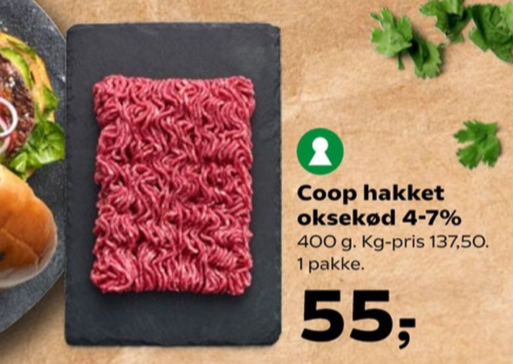 Coop, Hakket oksekød 4-7%