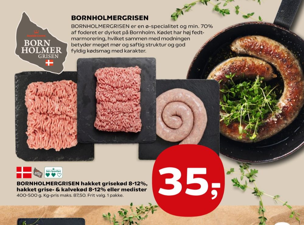Bornholmergrisen, Hakket kalv og grisekød 8-12%