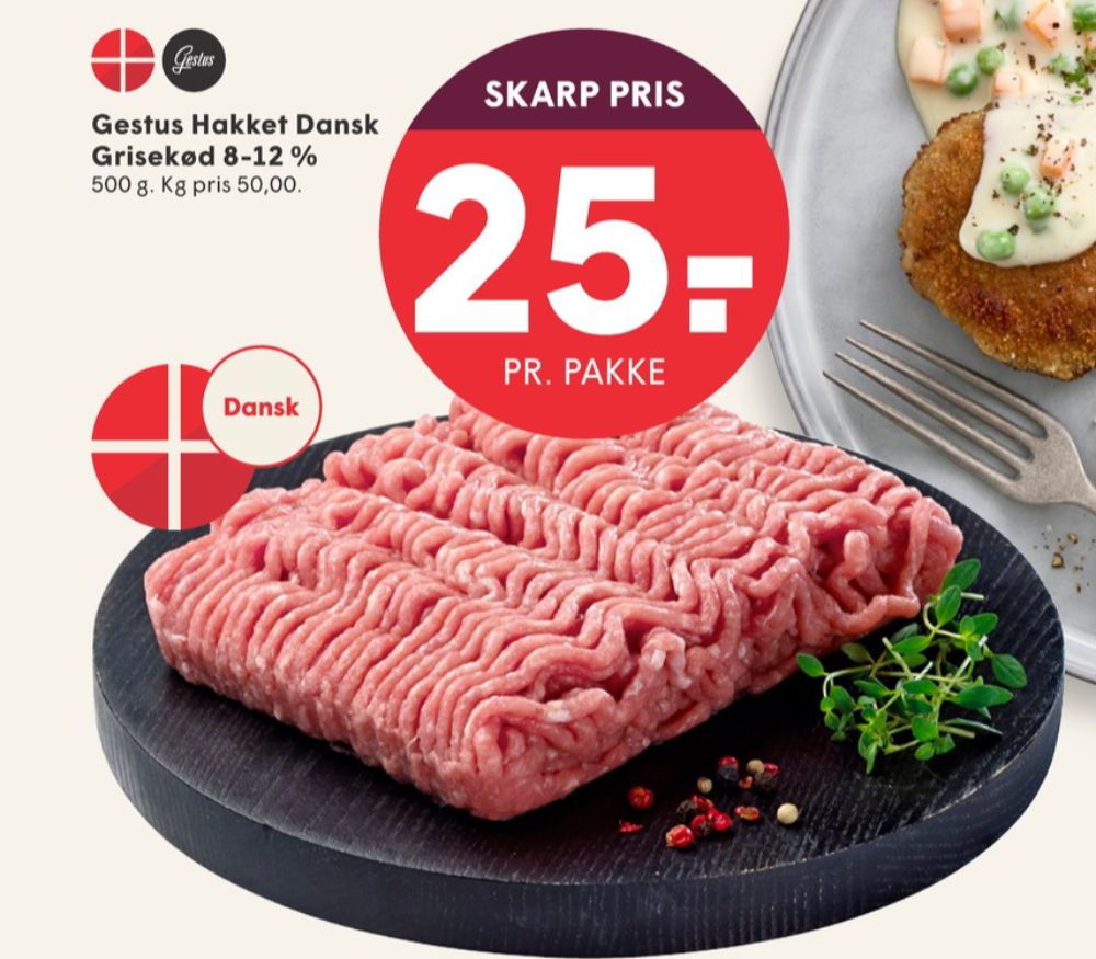 Gestus, Hakket grisekød 8-12%