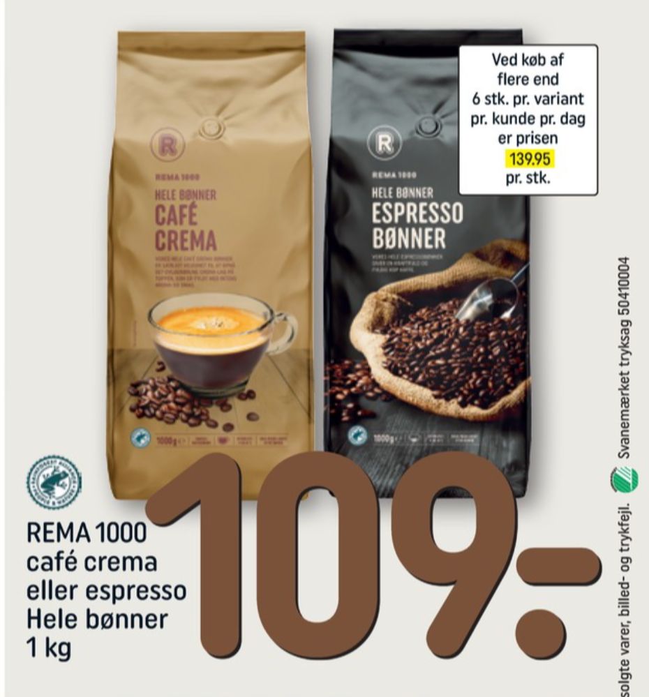 Rema 1000 Cafe Crema, Kaffebønner