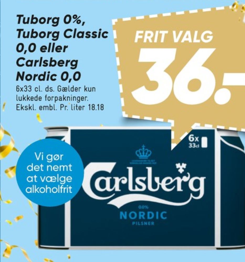Tuborg Classic 0,0, Øl - Alkoholfri 6 pk.