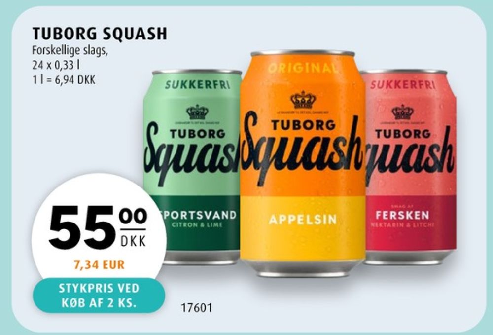 Tuborg Squash, Sportssodavand Citron Lime Sukkerfri 24 pk.