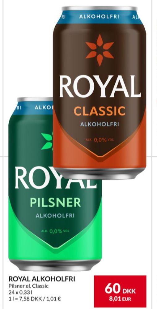 Royal 0,0 Pilsner, Øl - Alkoholfri 24 pk.