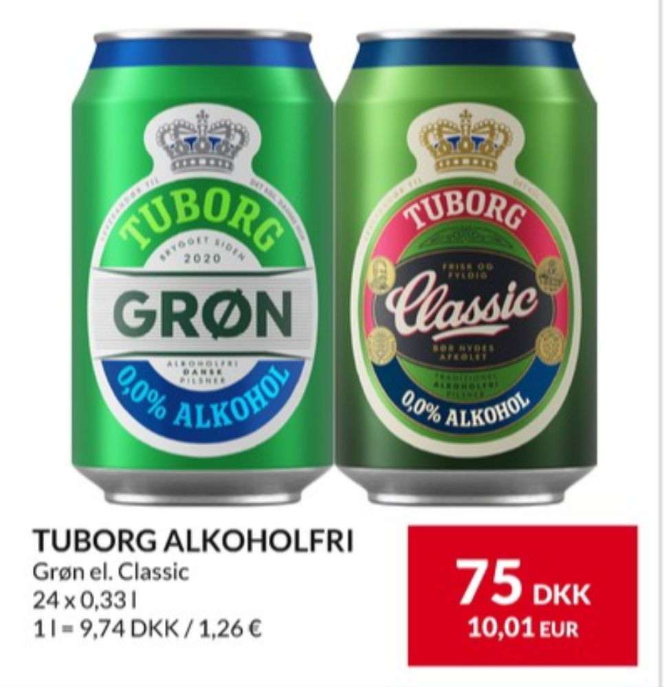 Tuborg Classic 0,0, Øl - Alkoholfri 24 pk.