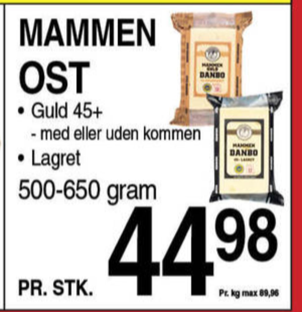 Mammen, Skæreost Danbo Guld Mellemlagret Kommen