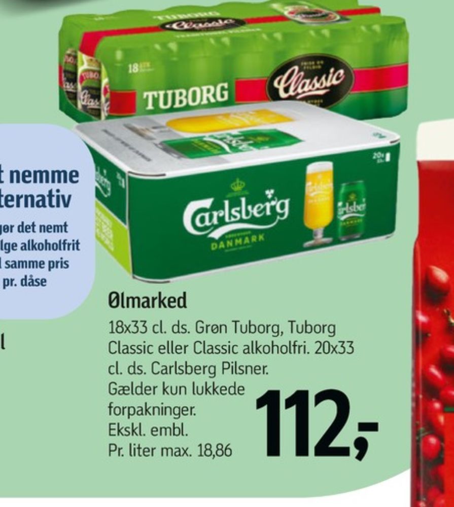 Tuborg Classic 0,0, Øl - Alkoholfri 18 pk.