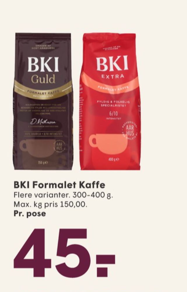 BKI Extra Specialristet, Kaffe Formalet
