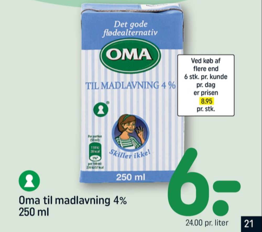 Oma, Madlavningsfløde 4%