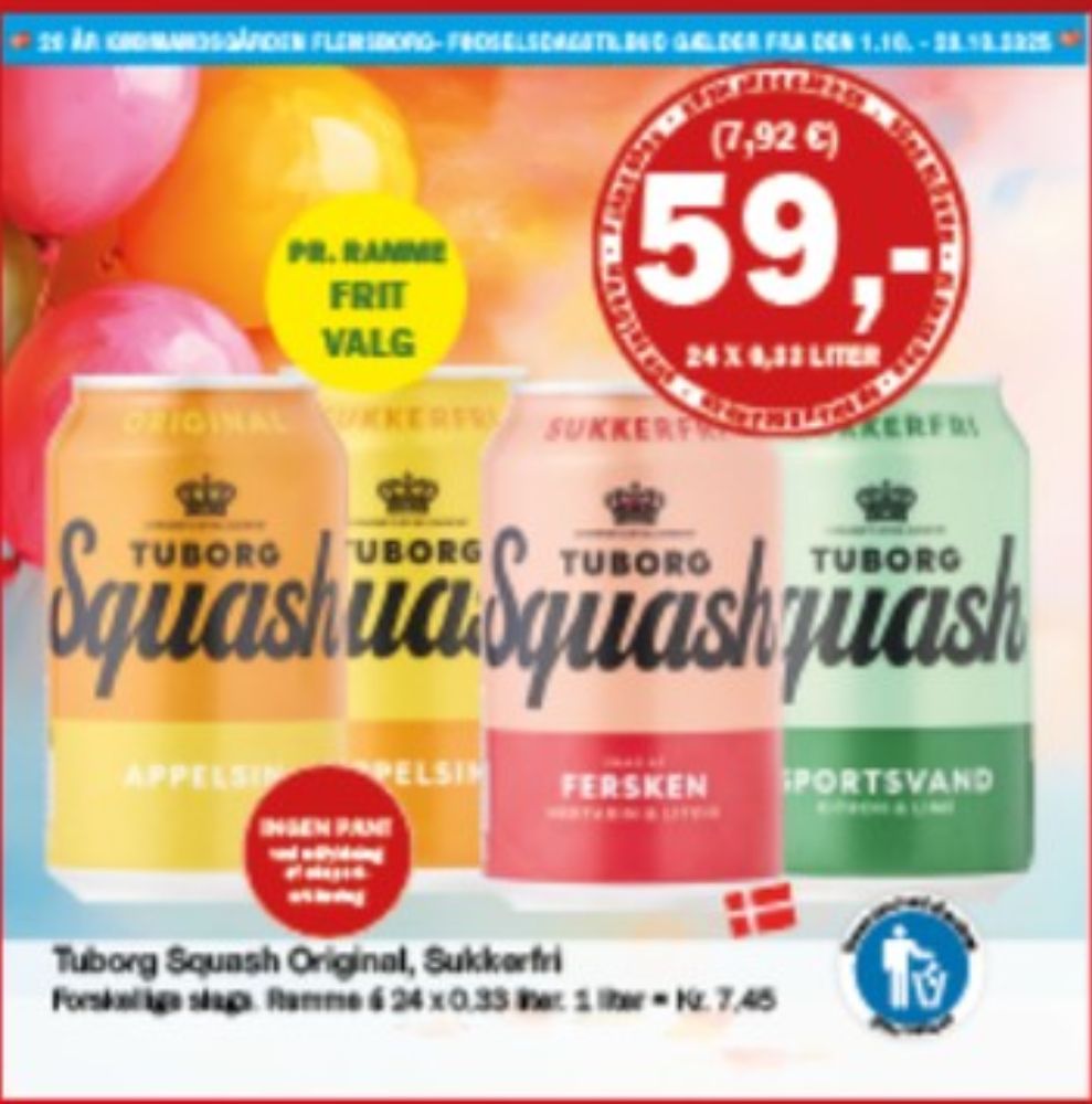 Tuborg Squash, Appelsinsodavand Sukkerfri 24 pk.