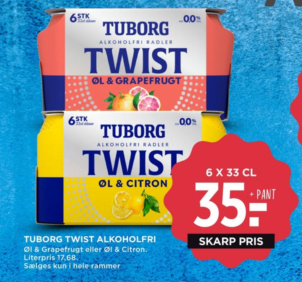 Tuborg Tuborg 0,0 Twist Øl & Grapefrugt, Øl - Alkoholfri 6 pk.