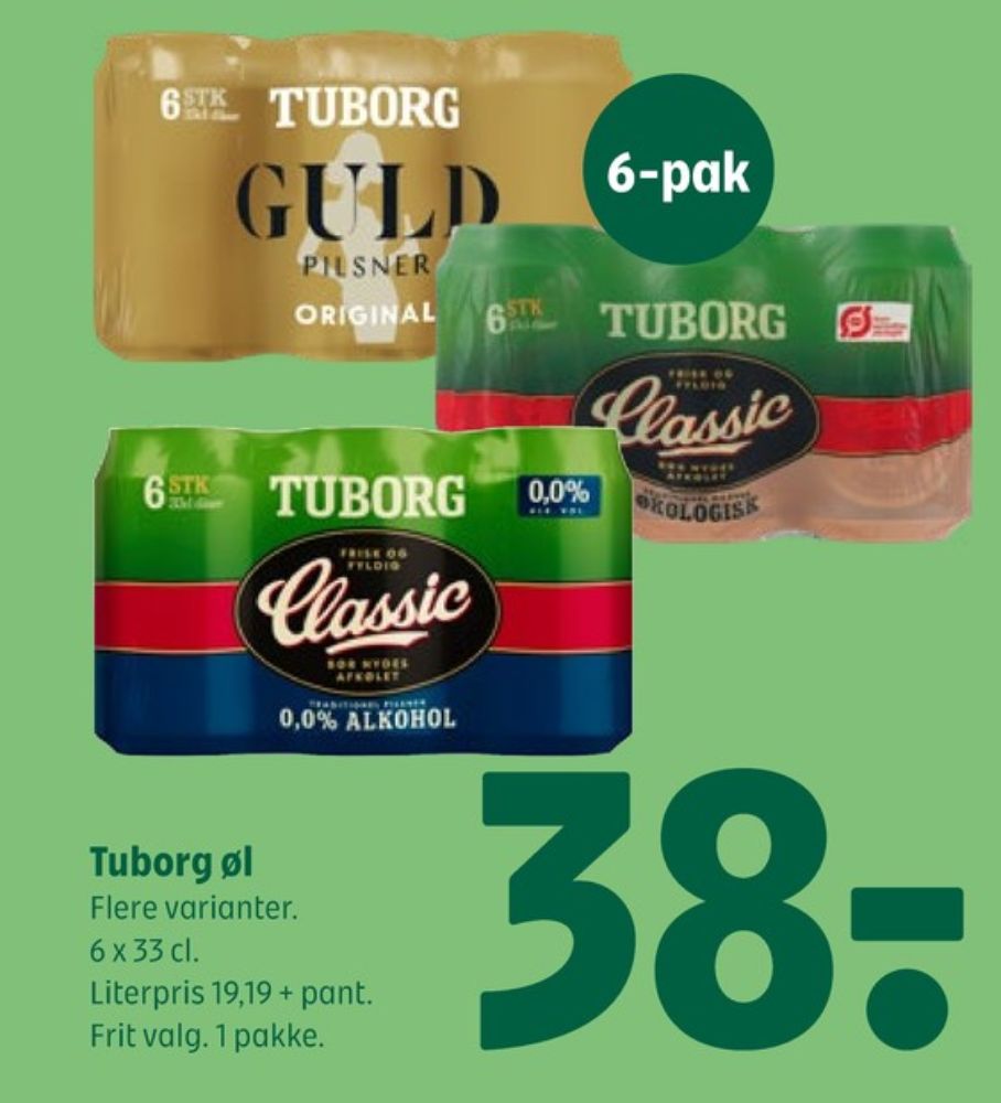 Tuborg Classic 0,0, Øl - Alkoholfri 6 pk.