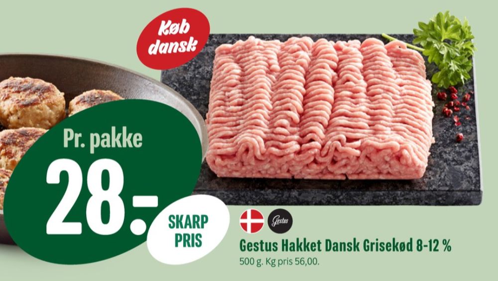 Gestus, Hakket grisekød 8-12%