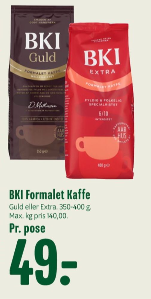 BKI Extra Specialristet, Kaffe Formalet