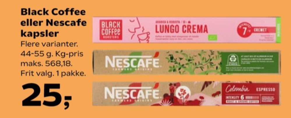 Black Coffee Lungo Crema, Kaffekapsler