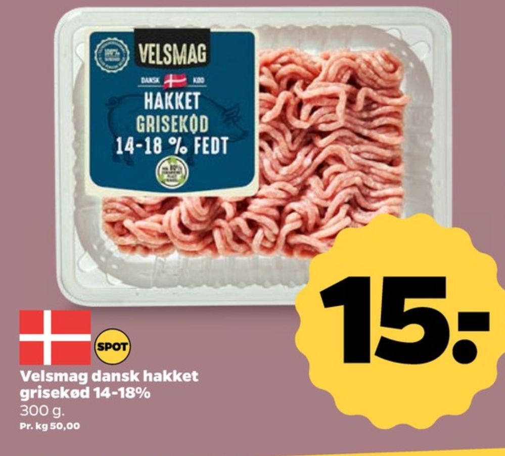 Velsmag, Hakket grisekød 14-18%