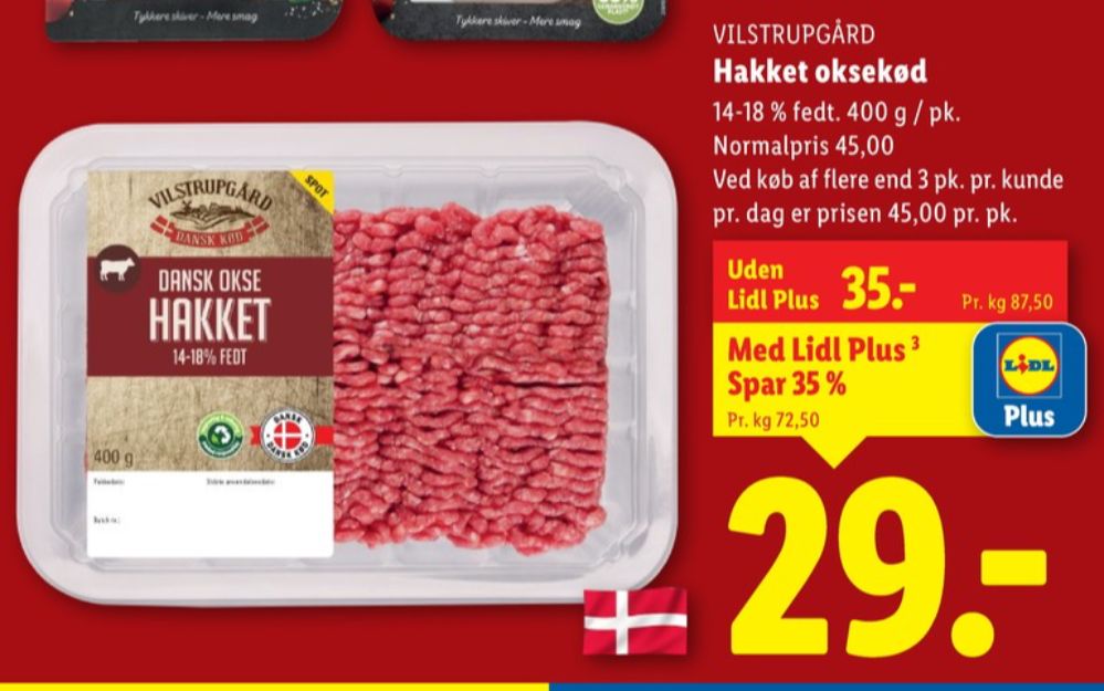 Vilstrupgård, Hakket oksekød 14-18%