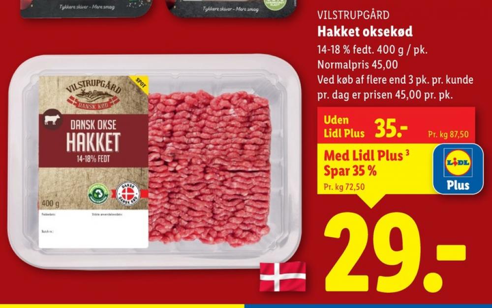 Vilstrupgård, Hakket oksekød 14-18%