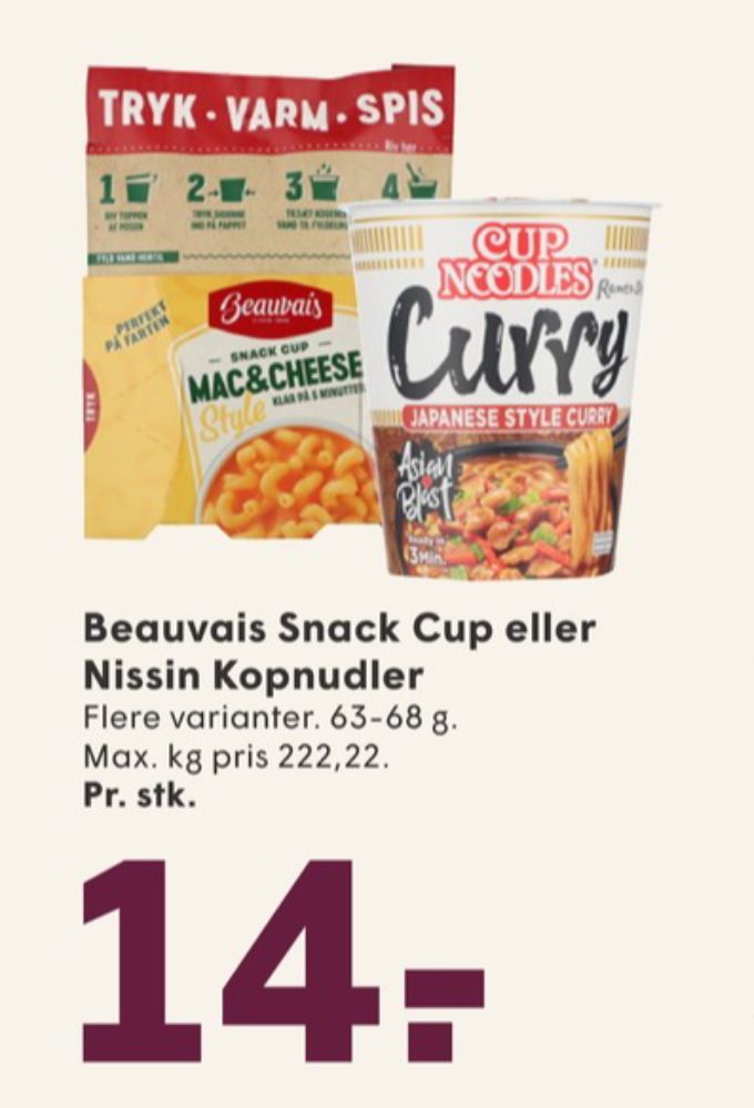 Beauvais, Snack Cup Mac & Cheese