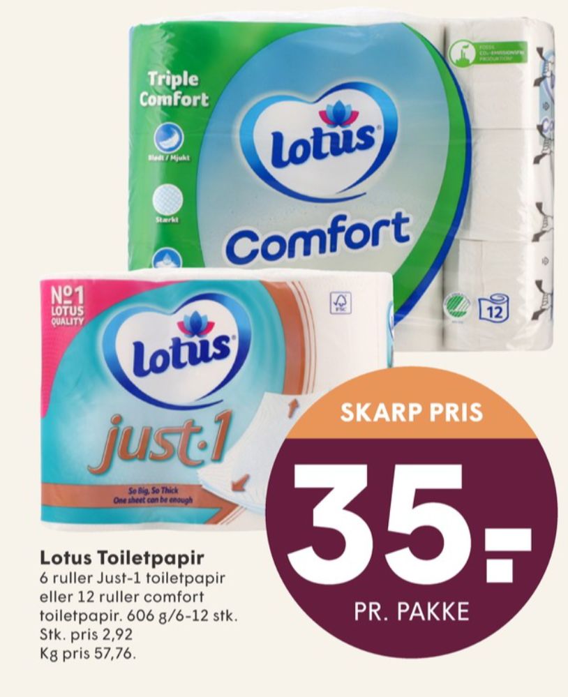 Lotus Comfort, Toiletpapir