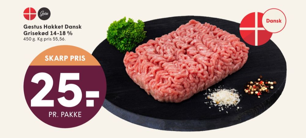 Gestus, Hakket grisekød 14-18%