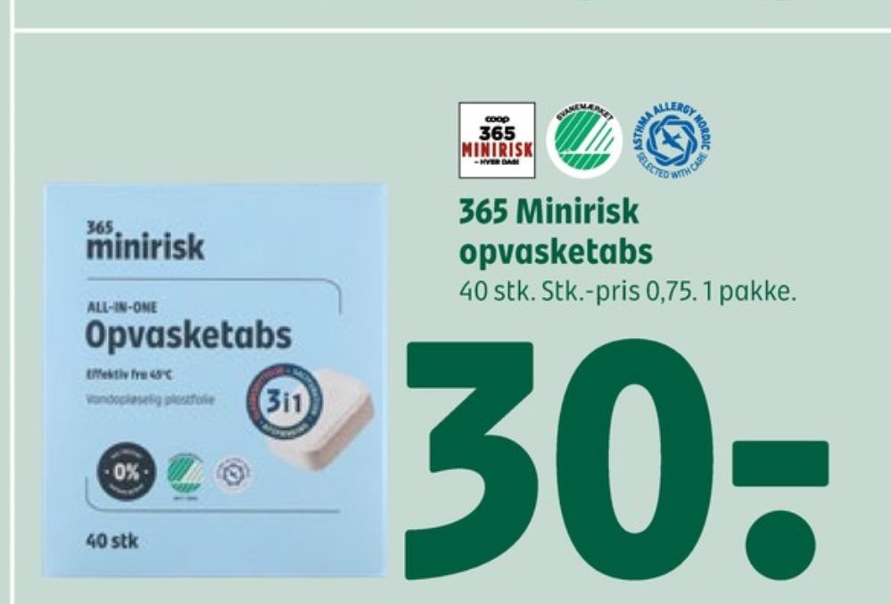 Coop 365 Minirisk, Maskinopvask-tabs