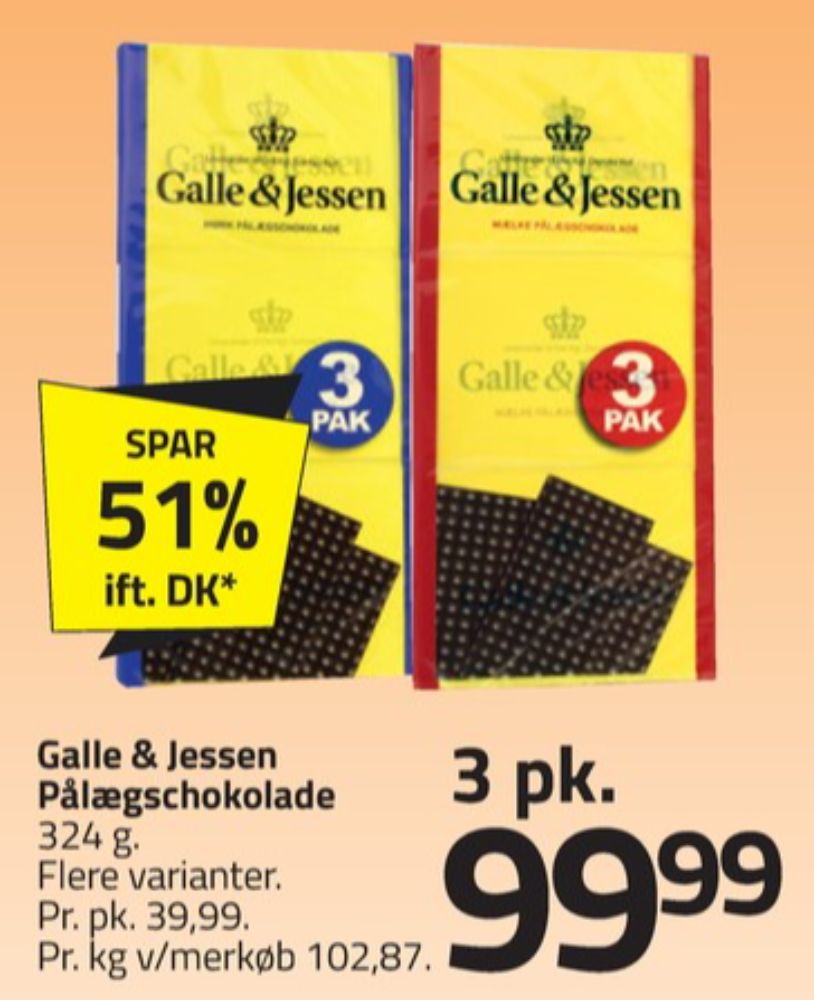 Galle & Jessen, Pålægschokolade Mælk