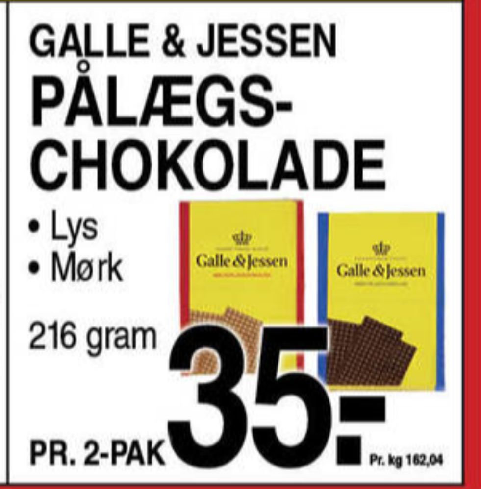 Galle & Jessen, Pålægschokolade Mørk