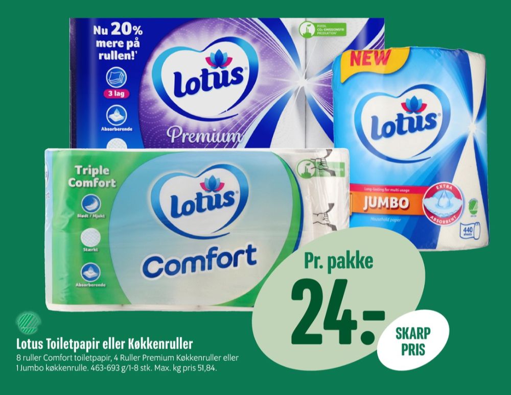 Lotus Comfort, Toiletpapir