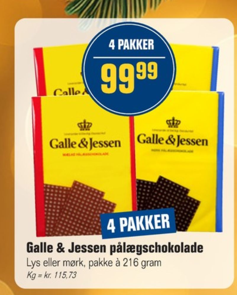 Galle & Jessen, Pålægschokolade Mælk