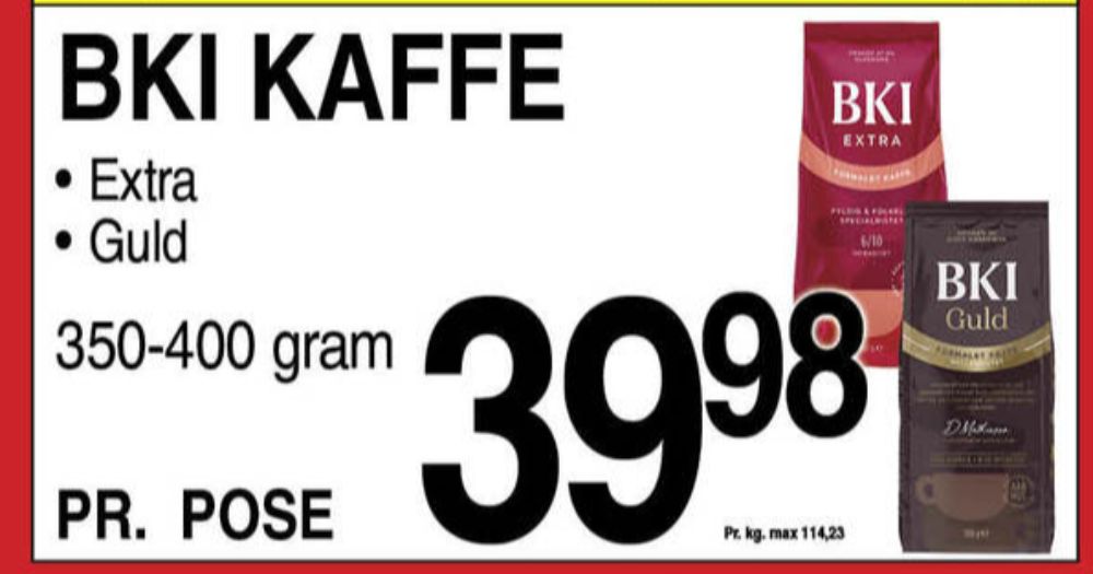 BKI Extra Specialristet, Kaffe Formalet