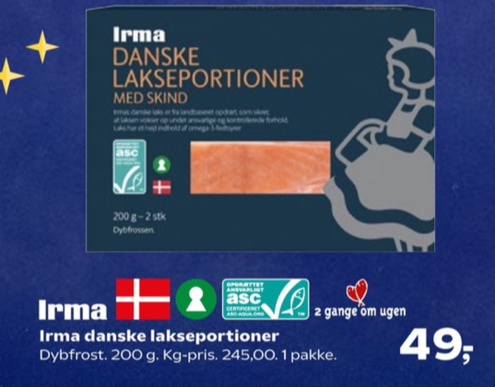 Irmas, Lakseportioner