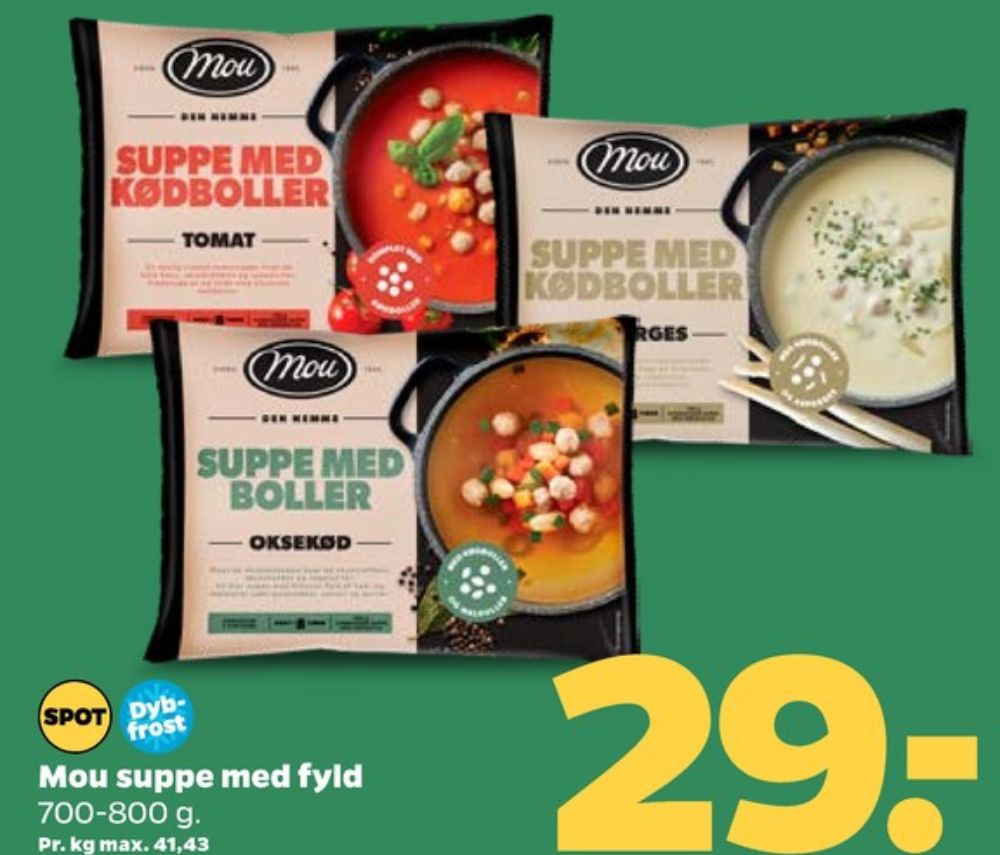 Mou, Aspargessuppe med Kødboller