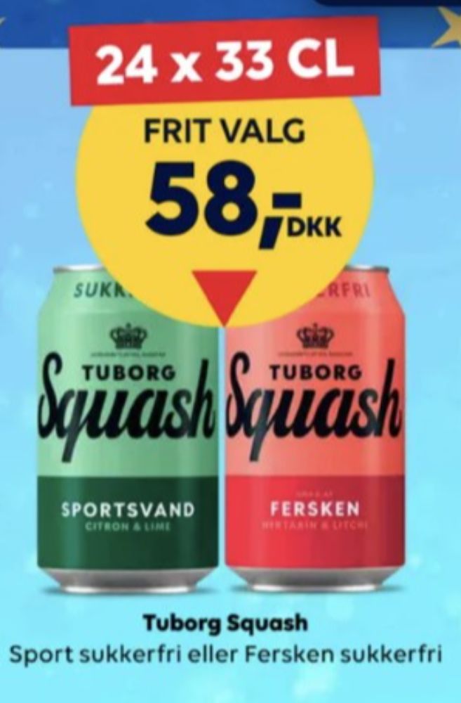 Tuborg Squash, Ferskensodavand Sukkerfri 24 pk.
