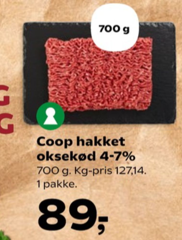 Coop, Hakket oksekød 4-7%