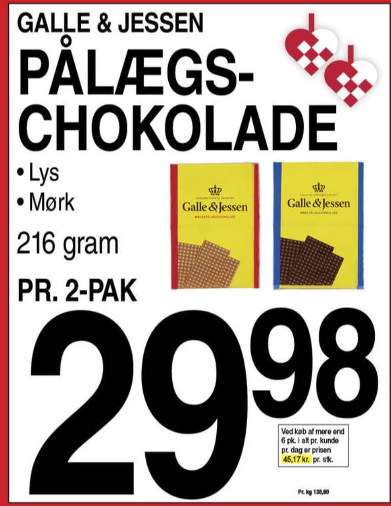 Galle & Jessen, Pålægschokolade Mælk
