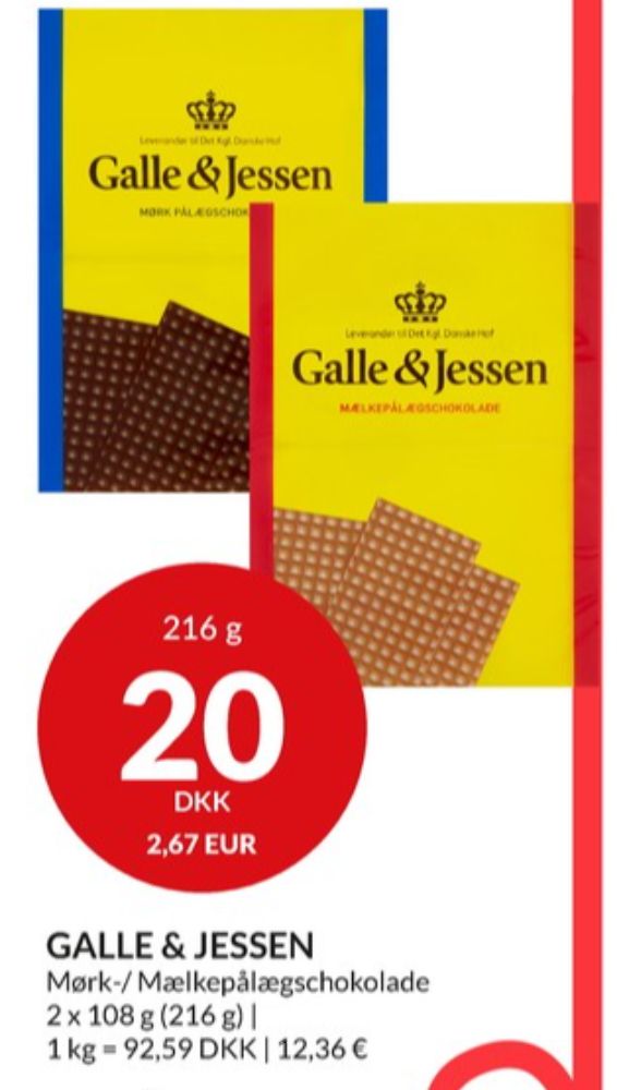 Galle & Jessen, Pålægschokolade Mælk