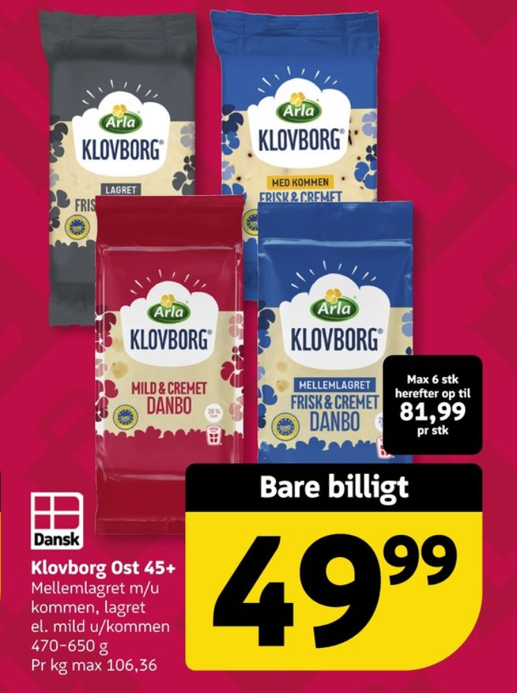 Klovborg, Skæreost Danbo Mellemlagret Kommen