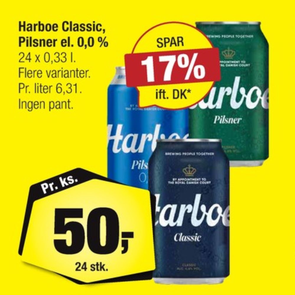 Harboe Pilsner 0,0%, Øl - Alkoholfri 24 pk.