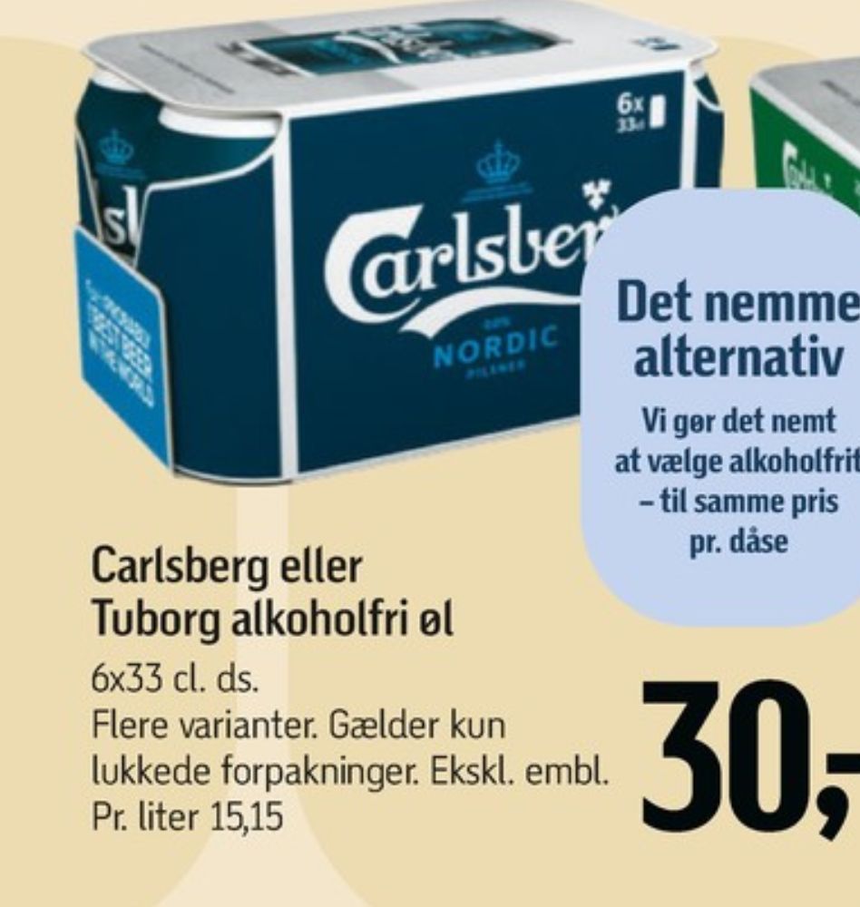 Carlsberg Nordic Pilsner, Øl - Alkoholfri 6 pk.